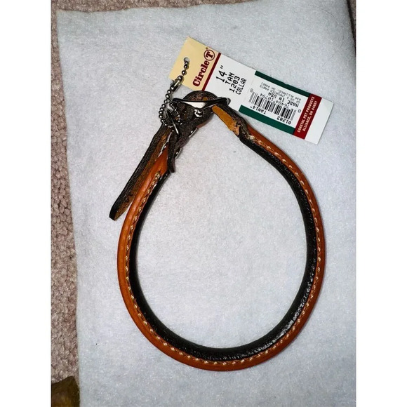Circle T  Honey patina Leather Dog Collar 14" & 12”Adjustable Small Dog Size - Picture 1 of 8